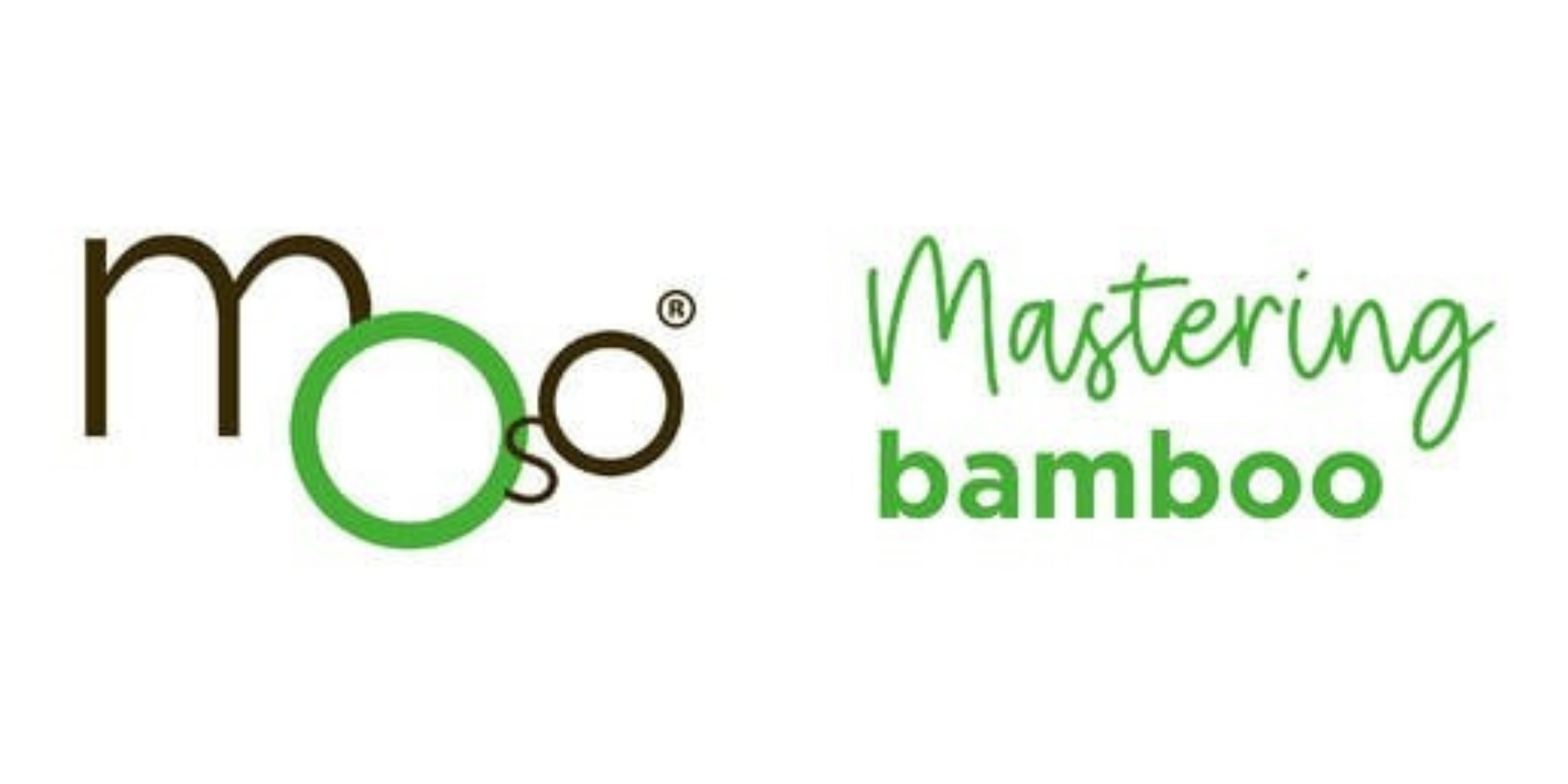 Logo de la marque Moso® Mastering Bamboo. Les couleurs comprennent du nooir et du vert.