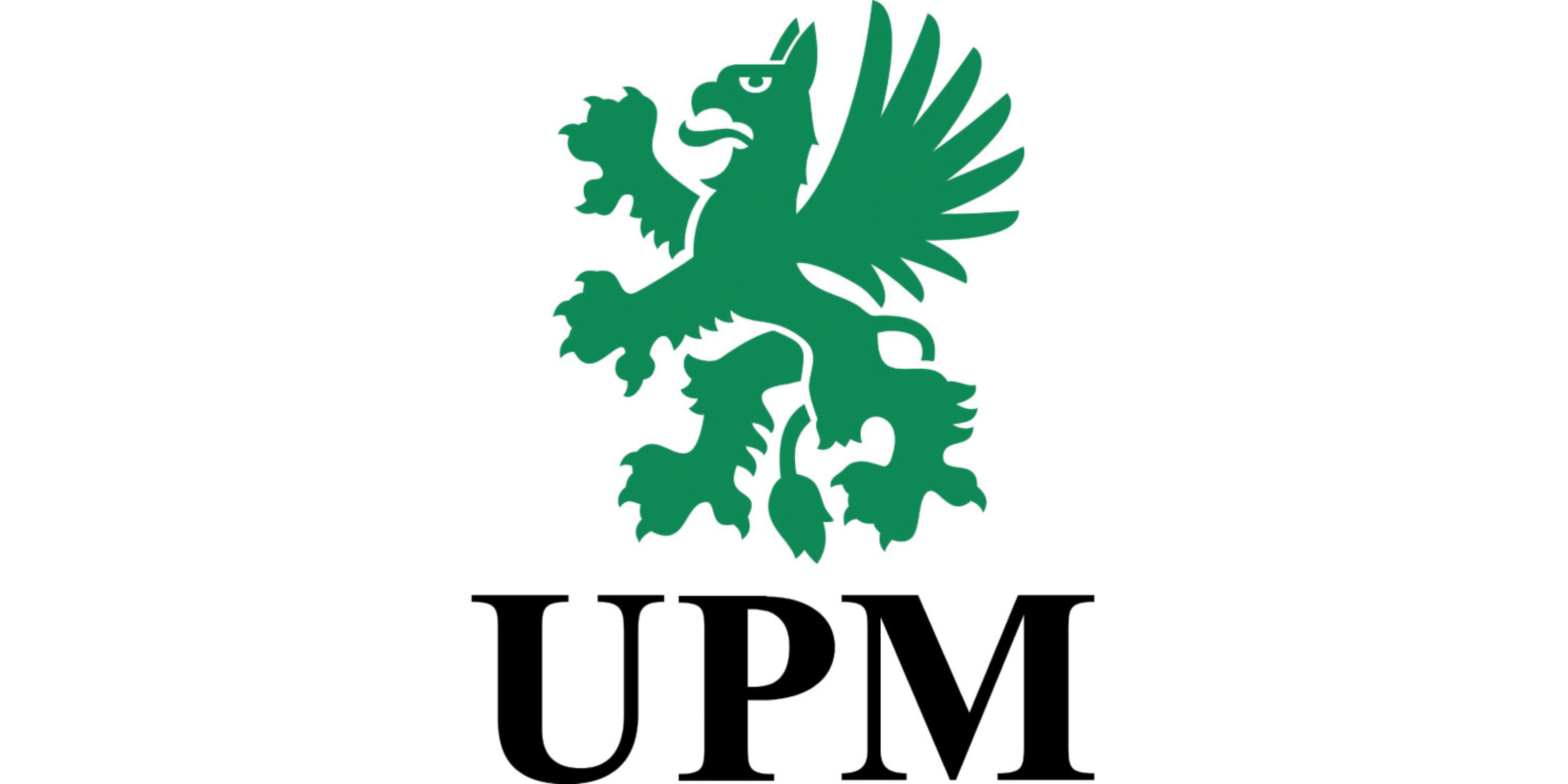 Logo de la marque UPM®. Un animal vert est représenté en en dessous les lettres UPM sont écrites en noir.