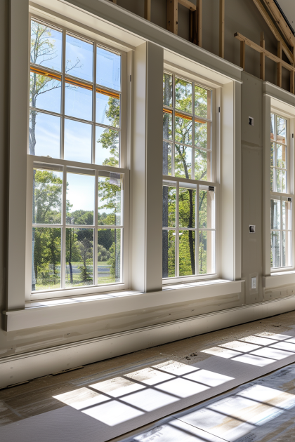 Intérieur de construction avec fenêtres sur mesure