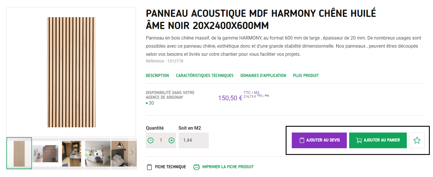 Site web Mauris Bois demande devis panneau acoustique effet mur en tasseau