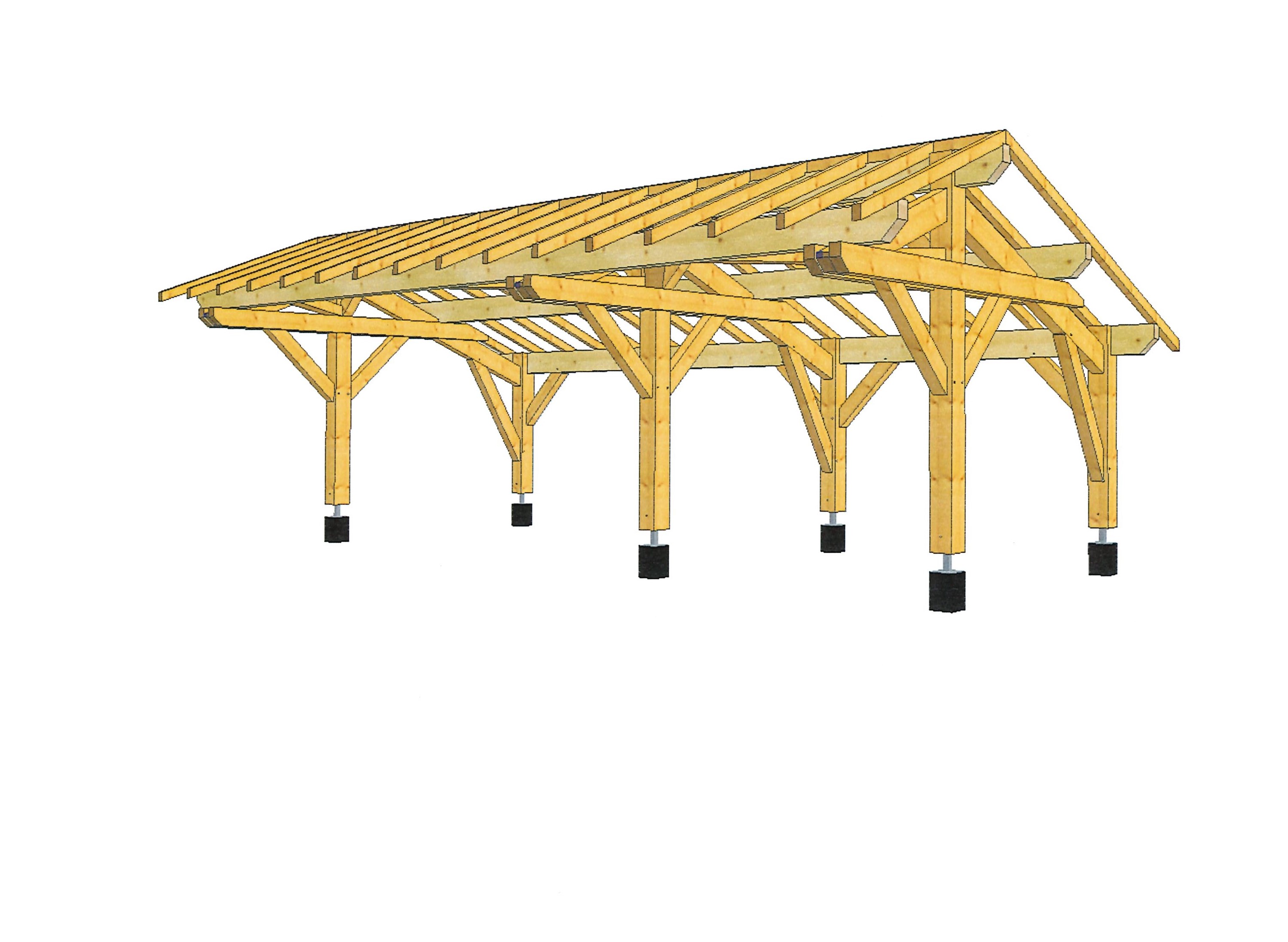 Modélisation 3D du carport 3 places - MAURIS BOIS